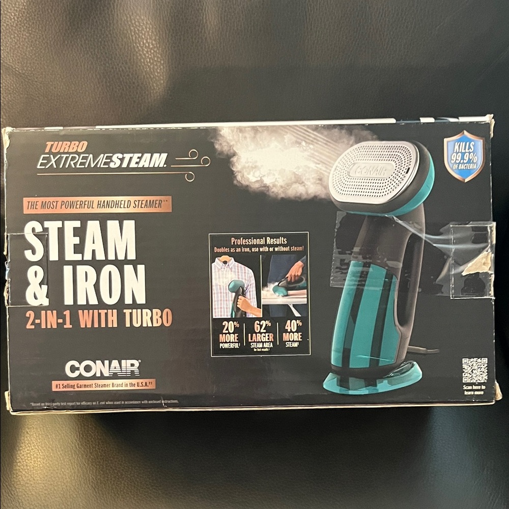 Conair Turbo ExtremeSteam 2-in-1 Steam & Iron - Black and Blue open box new item